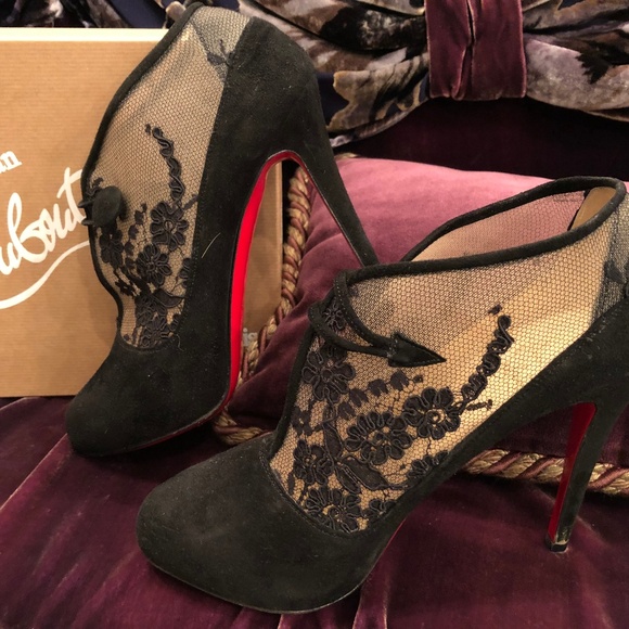 Louboutin Black & Nude Suede Booties - Picture 8 of 8